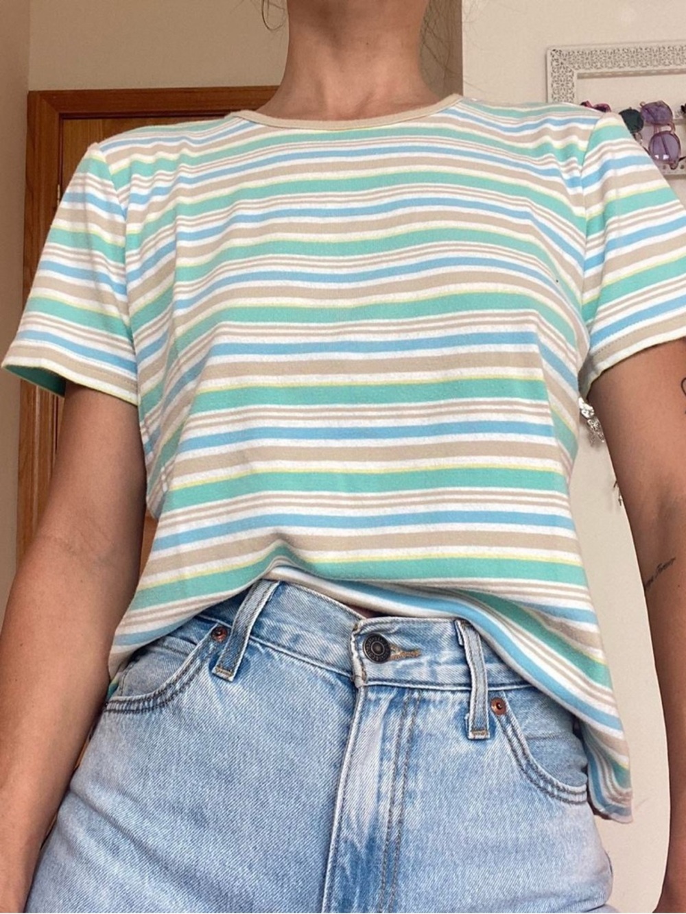 Vintage Striped Short Sleeve Tee Shirt